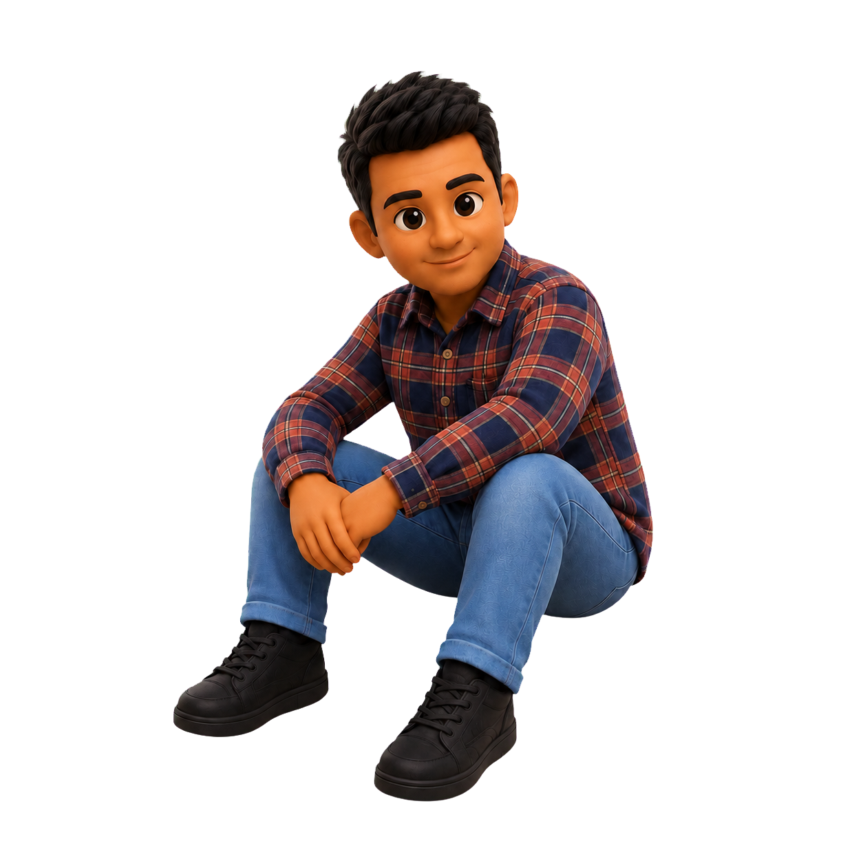 Stylised illustrated portrait of the person behind Track and Tote, seated in a checked shirt